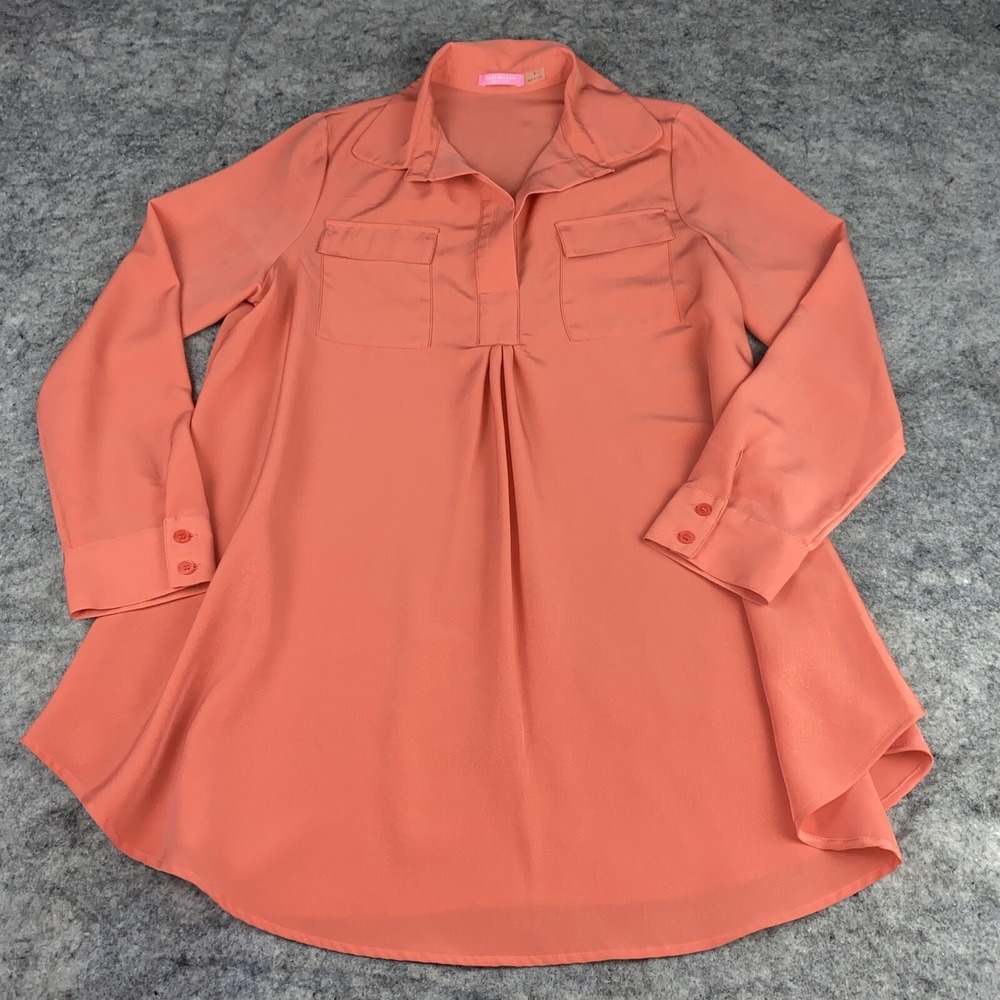 Isaac Mizrahi New York Top Women's 8 Coral Shimmer Long Sleeve Holiday V Neck